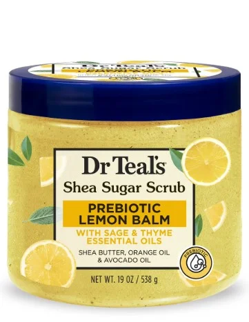 Dr Teal's Shea Sugar Body Scrub with Prebiotic Lemon Balm and Essential Oils, 19 oz
