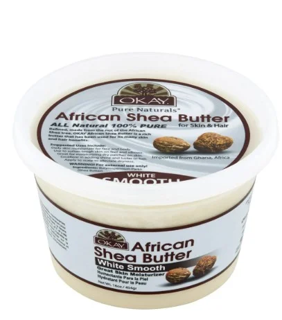 Okay Pure Naturals African Shea Butter Jar, Natural Body Moisturizer and Hair Conditioner, White, 13 oz