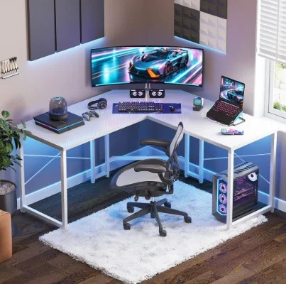 Casacomoda Computer Desk L Shaped, 51” Reversible L Shaped Computer Desk with Monitor Stand, Home Office Desk, Carbon Fiber White