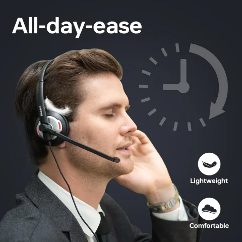 Wired Headset with Noise Canceling Mic & in-Line Control, Business Headset with Microphone