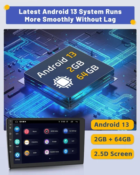 Android Car Stereo 2+64GB Double Din Wireless Apple Carplay Android Auto, 10.1 inch Touchscreen Car Radio GPS Navigation WiFi Backup Camera Bluetooth HiFi FM SWC Mic