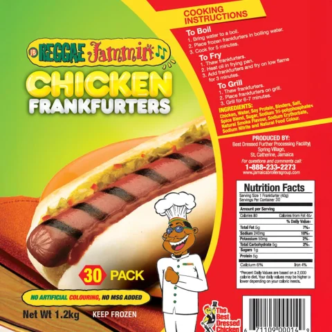 Reggae Jammin Chicken Frankfurters 4 kg / 8.8 lb 4