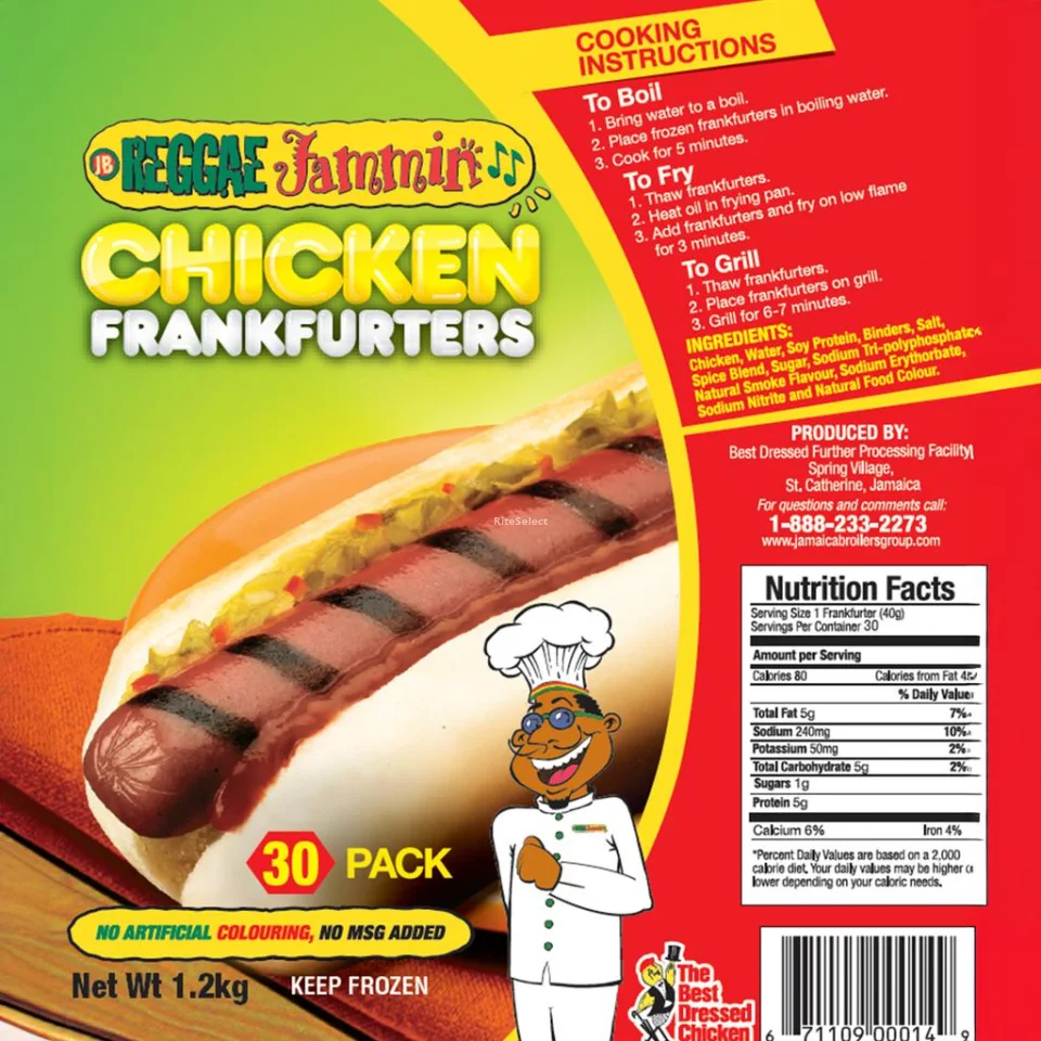 Reggae Jammin Chicken Frankfurters 4 kg / 8.8 lb