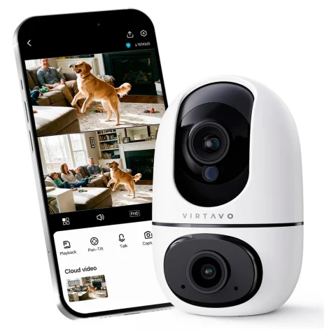 Virtavo HD Dual-Lens Indoor Security Camera with Night Vision