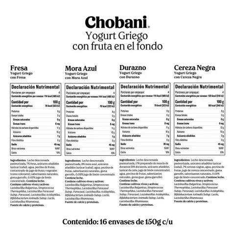 Chobani Greek Yogurt with Fruit 16 Units / 150 g