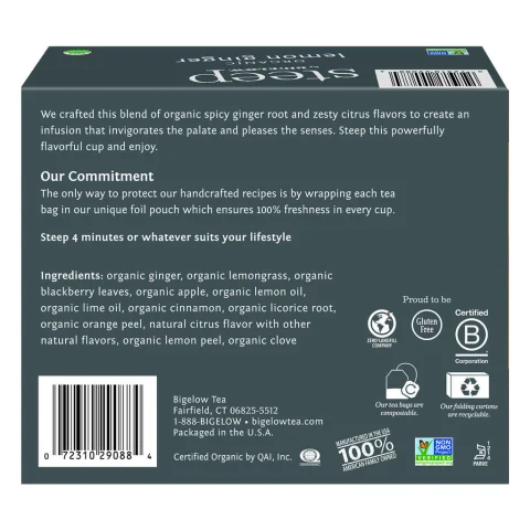 Steep Organic Lemon Ginger Tea 60 bags / 2.2 g