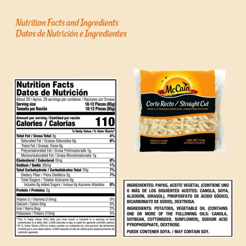 McCain Straight Cut French Fries 2.5 kg / 5.5 lb