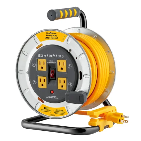 Link2Home Retractable Cord Reel with 4 Outlets 15.24 m / 50'